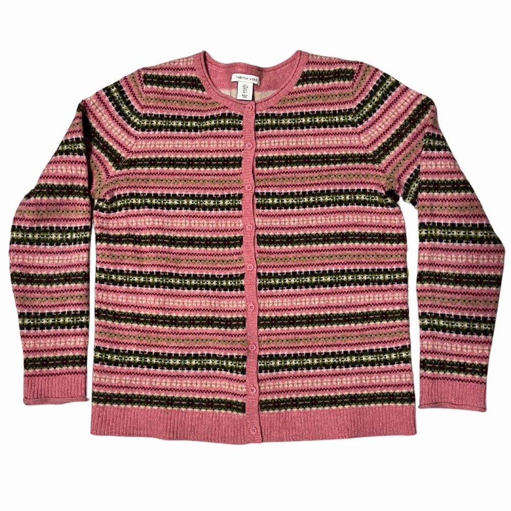 Tabitha Webb Pink Wool Cardigan Sweater with Contrast Back Size Large